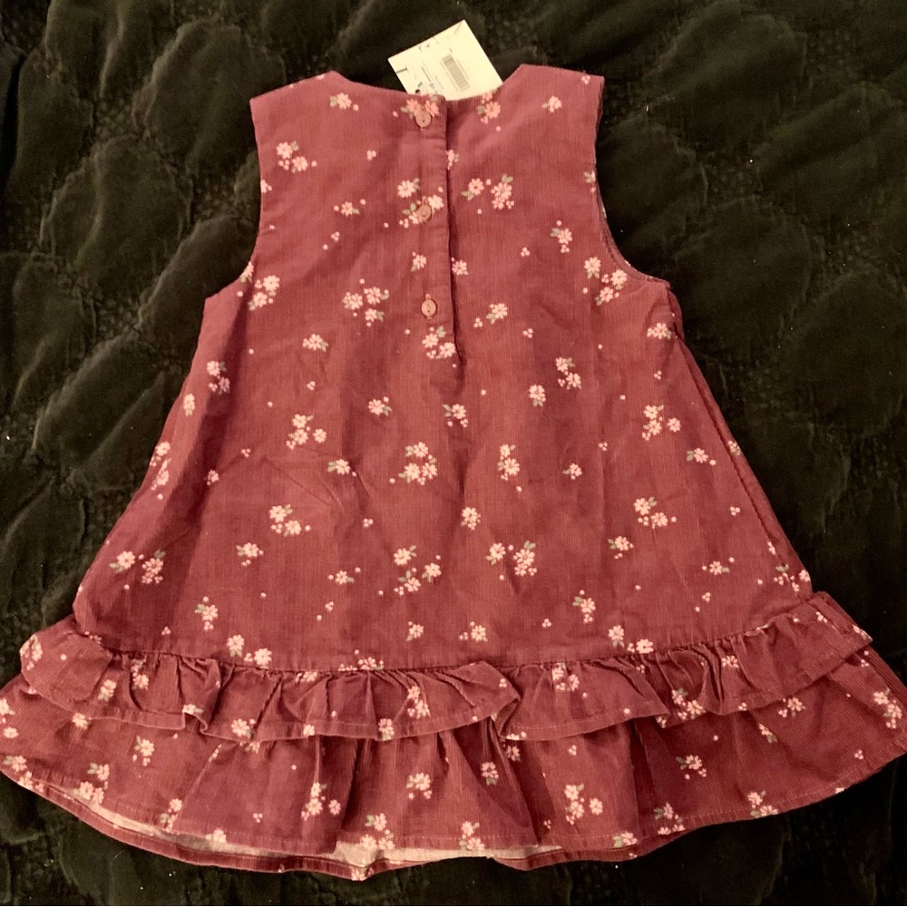 Janie and Jack Corduroy Burgundy Flower Dress NWT